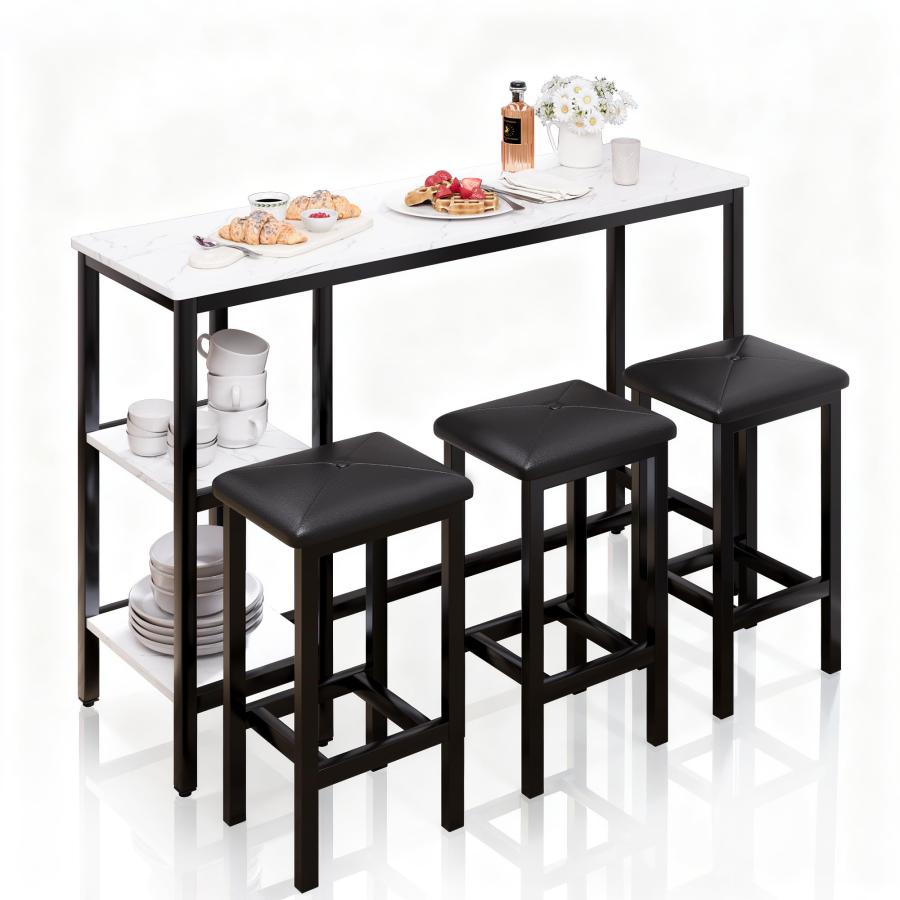 【並行輸入品】 uhomepro 4 Piece Kitchen Bar Table Set with Storage Shelves 57