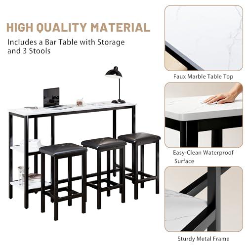 【並行輸入品】 uhomepro 4 Piece Kitchen Bar Table Set with Storage Shelves 57