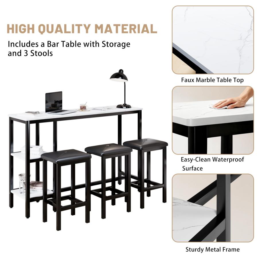 【並行輸入品】 uhomepro 4 Piece Kitchen Bar Table Set with Storage Shelves 57