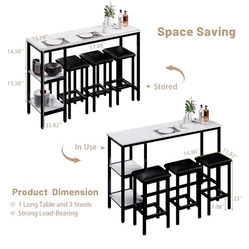 【並行輸入品】 uhomepro 4 Piece Kitchen Bar Table Set with Storage Shelves 57