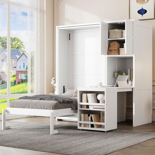 【並行輸入品】 Merax Twin Size Murphy Bed with Extendable Desk \u0026 Side Storage,の画像
