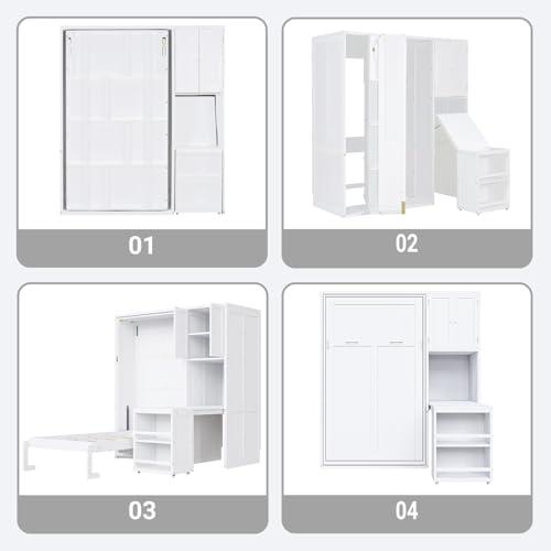 【並行輸入品】 Merax Twin Size Murphy Bed with Extendable Desk \u0026 Side Storage,の画像