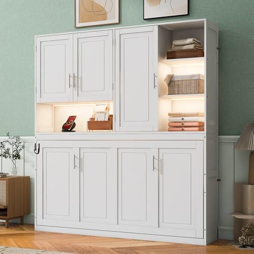 【並行輸入品】 SOFTSEA Twin Size Horizontal Murphy Bed with Bookcase, LED Lightの画像