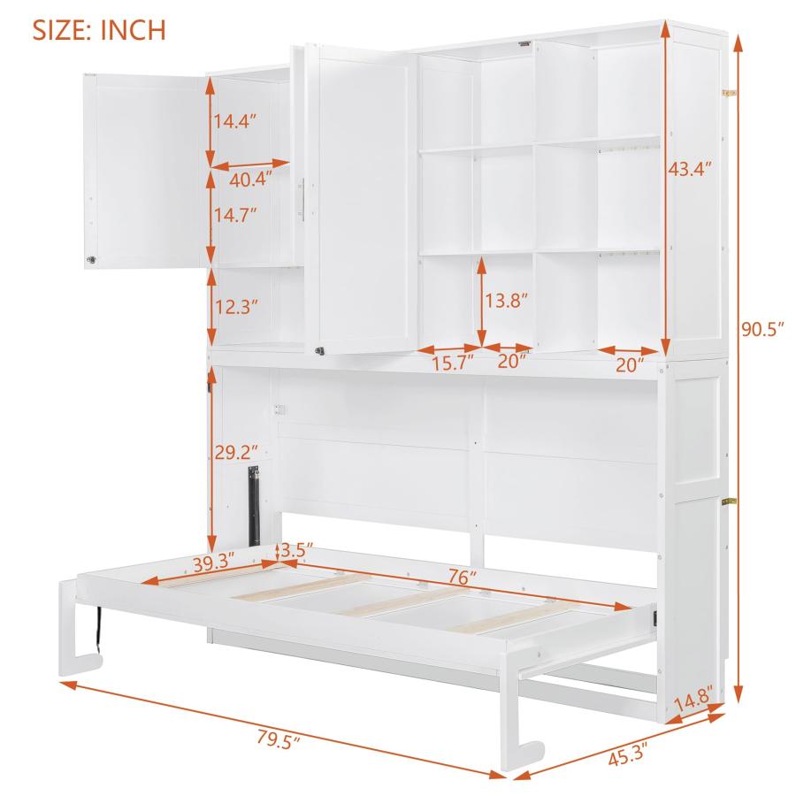 【並行輸入品】 SOFTSEA Twin Size Horizontal Murphy Bed with Bookcase, LED Lightの画像