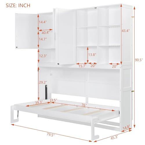 【並行輸入品】 SOFTSEA Twin Size Horizontal Murphy Bed with Bookcase, LED Lightの画像