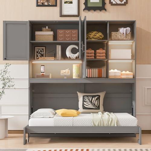 【並行輸入品】 LUMISOL Twin Size Murphy Bed with Top Cabinet, Space Saving Foldの画像