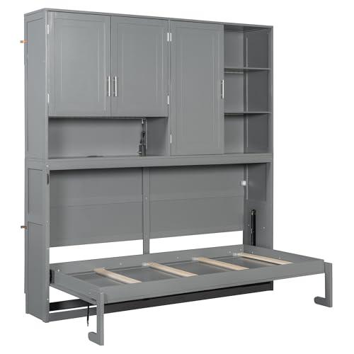 【並行輸入品】 LUMISOL Twin Size Murphy Bed with Top Cabinet, Space Saving Foldの画像