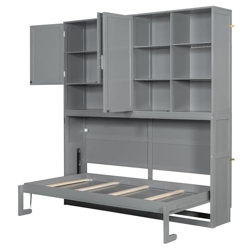 【並行輸入品】 LUMISOL Twin Size Murphy Bed with Top Cabinet, Space Saving Foldの画像