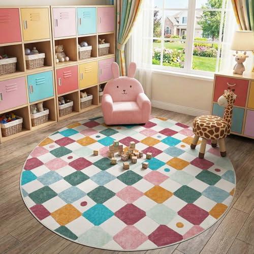 並行輸入品】 jinchan Macy 7ft Kids Round Rug for Classroom Modern