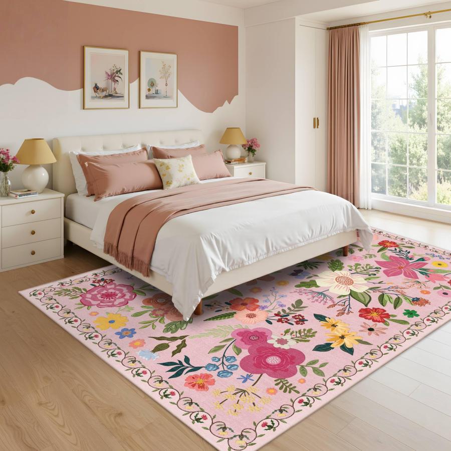 【並行輸入品】 Latte&Fog Floral Area Rugs 6x9， Large Washable Pink Rugs for Liv_6