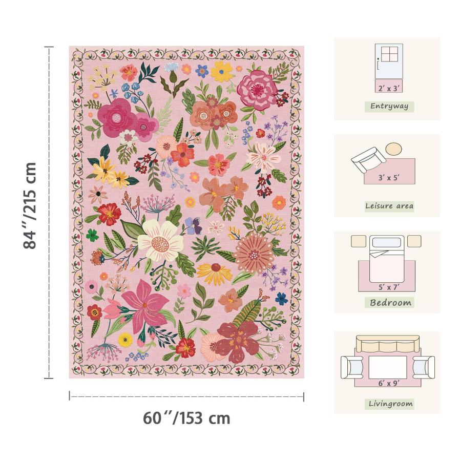 【並行輸入品】 Latte&Fog Floral Area Rugs 6x9， Large Washable Pink Rugs for Liv_9