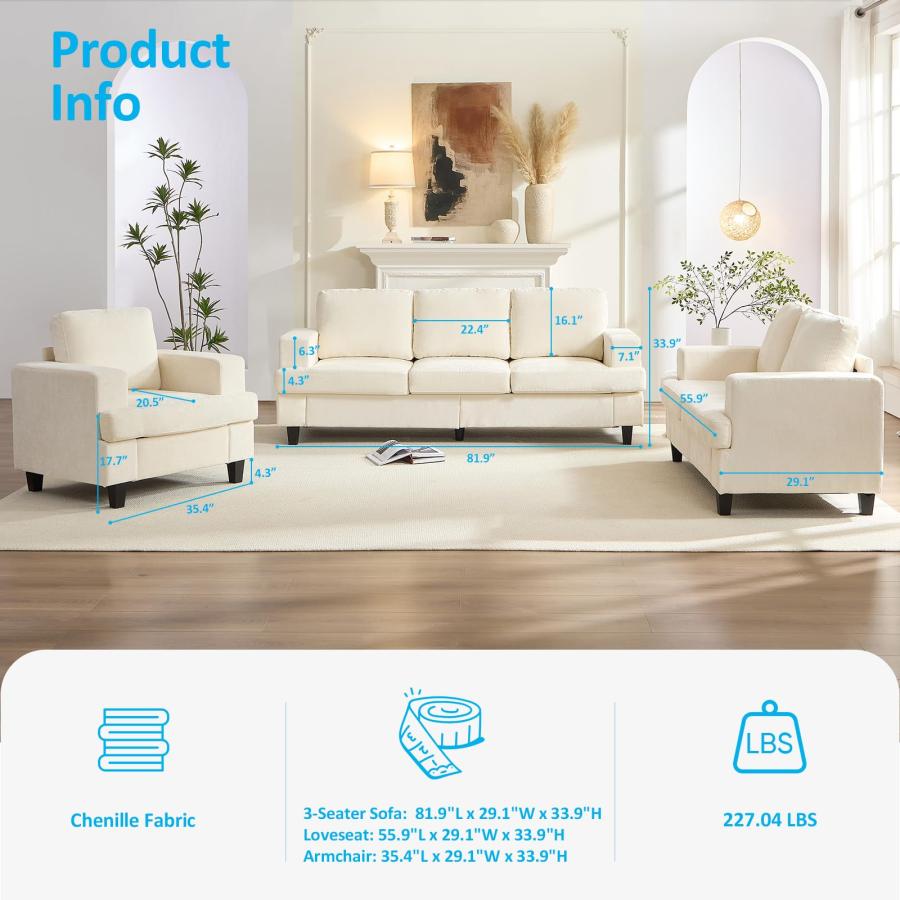 【並行輸入品】 Mjkone 82" Width 3 Piece Living Room Sofa Set， 3 Seat Sofa Couch_3