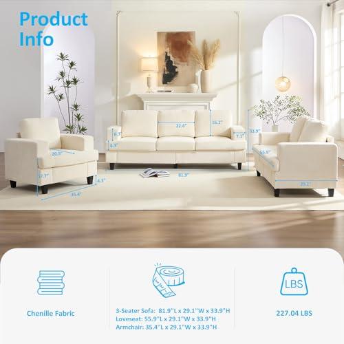 【並行輸入品】 Mjkone 82" Width 3 Piece Living Room Sofa Set， 3 Seat Sofa Couch_4