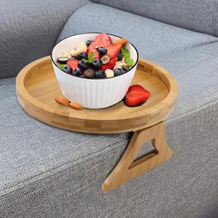 並行輸入品】 Sofa Armrest Tray， Clip On Round Wood Couch Arm Tray 