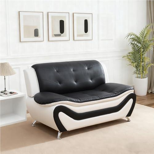 【並行輸入品】 Snuptor Leather Loveseat Sofa，60" Love Seat Couch for Living Roo_1
