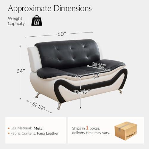 【並行輸入品】 Snuptor Leather Loveseat Sofa，60" Love Seat Couch for Living Roo_4