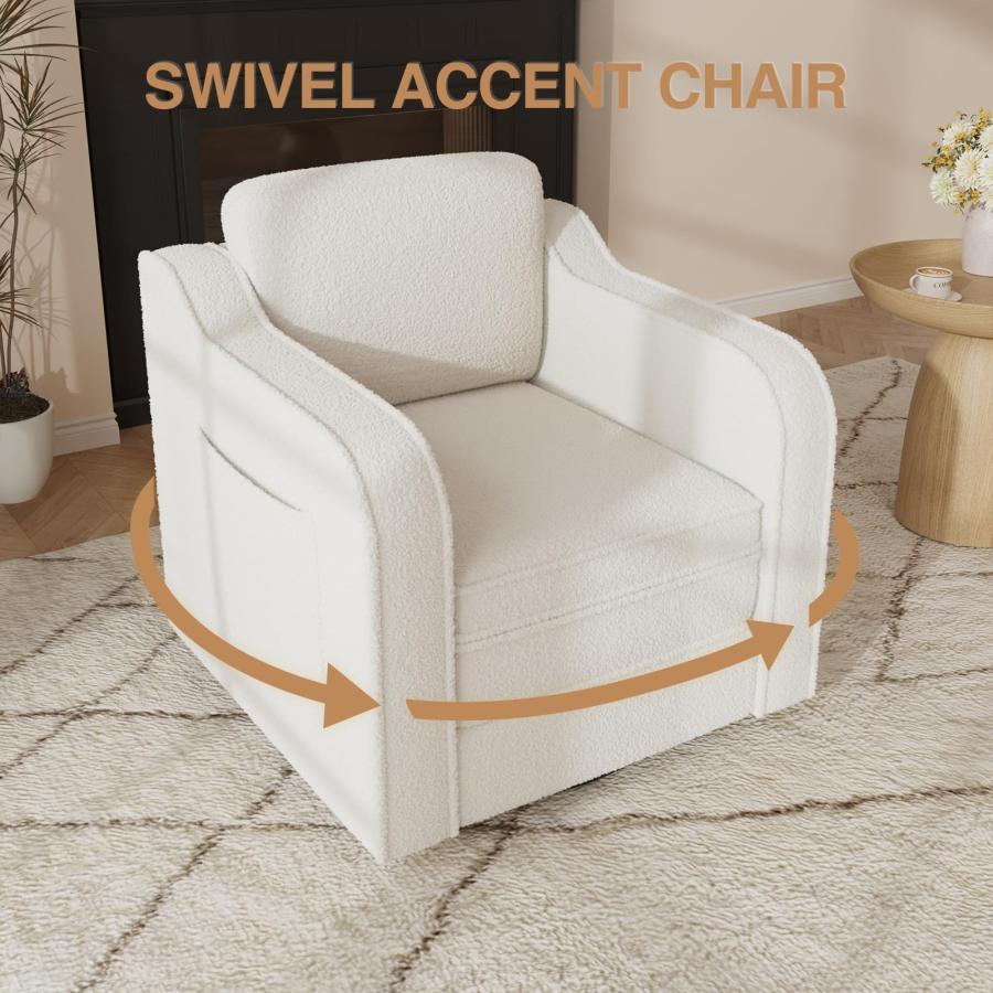 【並行輸入品】FiveWillowise 回転アクセントチェア リビングルーム用 30インチ バレル布張りアームチェア 居心地の良いモダンなアー
