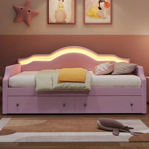 【並行輸入品】 LUMISOL Twin Size Daybed with Storage， Velvet Upholstered Sofa B_1