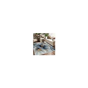 【並行輸入品】 Floral Rug， Washable 3x5 Rug for Living Room， Blue Gold Flower P_5