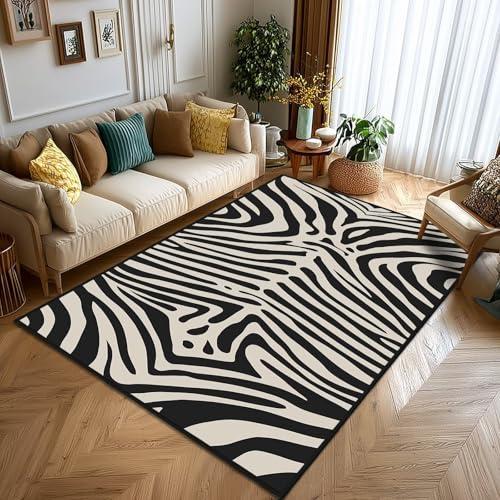【並行輸入品】 Zebra Print Area Rug 4x6，Zebra Pattern Area Carpets for Living R_1