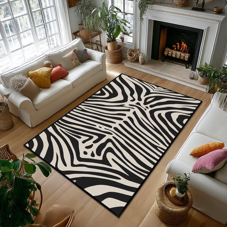 【並行輸入品】 Zebra Print Area Rug 4x6，Zebra Pattern Area Carpets for Living R_6