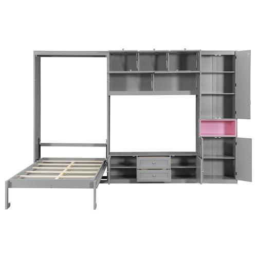 【並行輸入品】 Merax Twin Size Murphy Bed, Wooden Wall Muprhy Bed with TV Standの画像