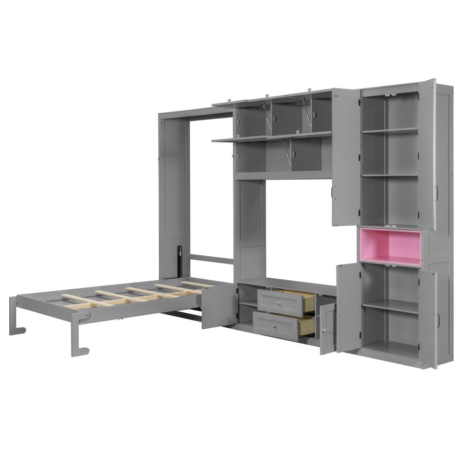 【並行輸入品】 Merax Twin Size Murphy Bed, Wooden Wall Muprhy Bed with TV Standの画像