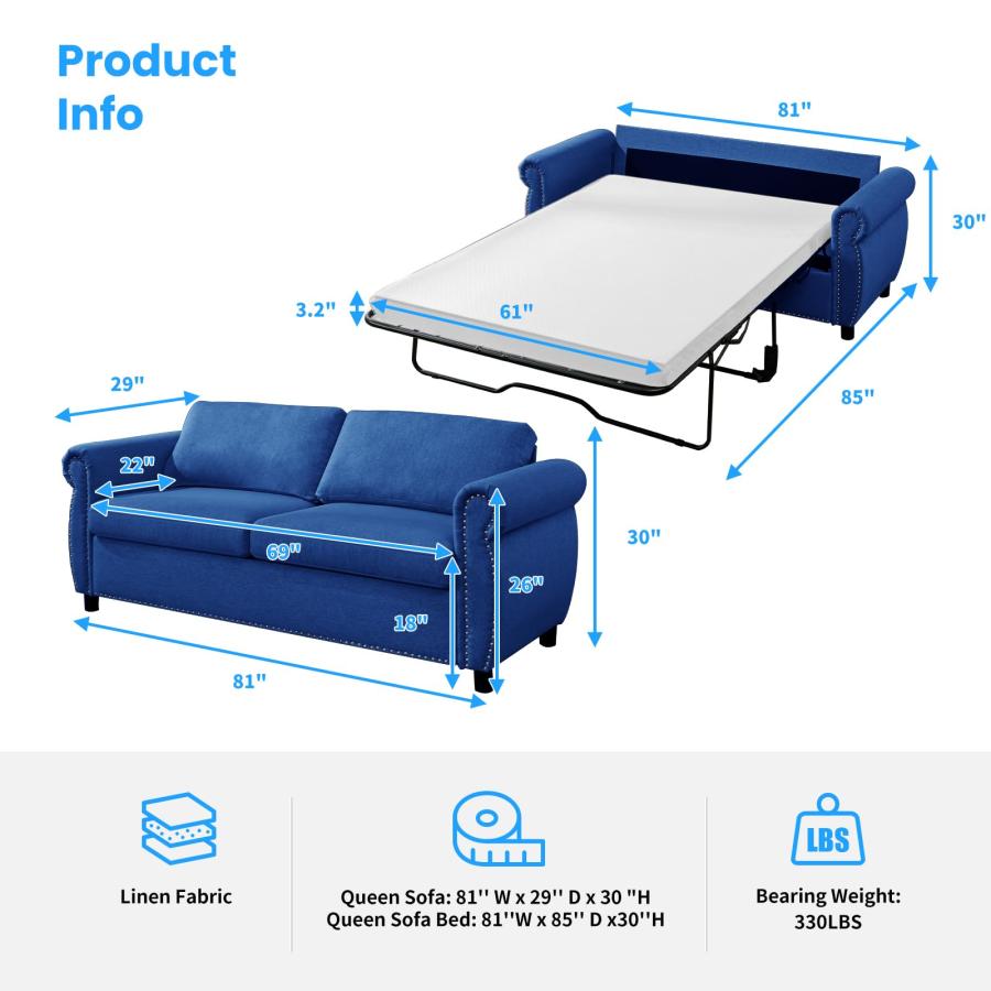 【並行輸入品】 PUREMIND 2 in 1 Pull Out Sofa Bed Queen， Convertible Sofa Beds C_6