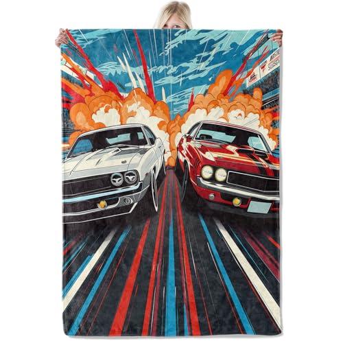 【並行輸入品】 High Speed Racing Muscle Car Throw Blanket， Throw Blanket for Fl