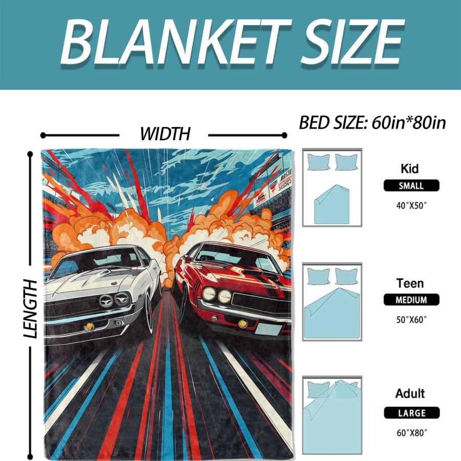 【並行輸入品】 High Speed Racing Muscle Car Throw Blanket， Throw Blanket for Fl