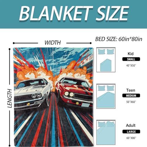 【並行輸入品】 High Speed Racing Muscle Car Throw Blanket， Throw Blanket for Fl