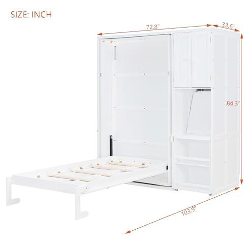 【並行輸入品】 Twin Size White Murphy Bed with Extendable Desk \u0026 Top Cabinet \u0026の画像