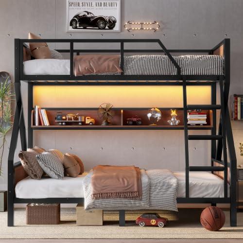 【並行輸入品】 Bellemave Twin Over Full Bunk Bed with Storage Shelves and LED L_2