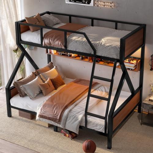 【並行輸入品】 Bellemave Twin Over Full Bunk Bed with Storage Shelves and LED L_6