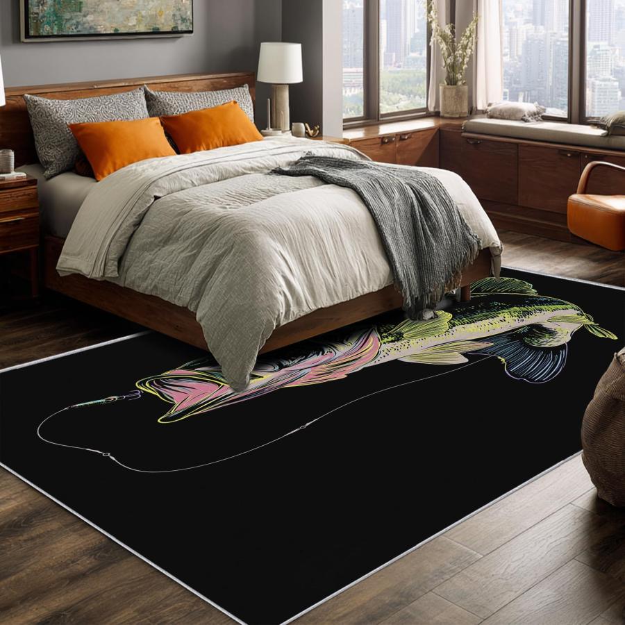 【並行輸入品】 Fishing Rug 6x6 Bedroom， Hunting Pattern Washable Area Rugs for_6