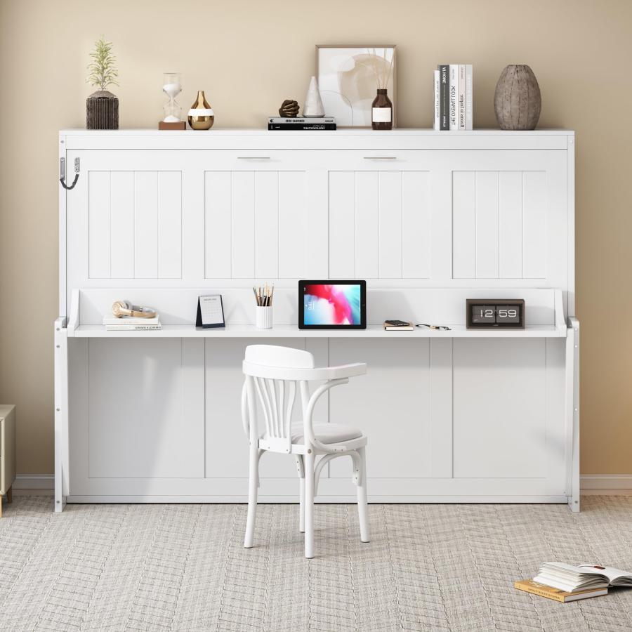 【並行輸入品】 Murphy Bed Queen Size with Desk,Solid Wood Hidden Wall Bed Cabinの画像