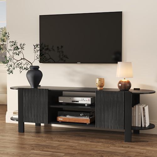 【並行輸入品】ZOSQUARE 65インチ テレビスタンド 最大75インチのテレビ用 溝付きエンターテイメントセンター 調節可能な棚付き カーブ_1