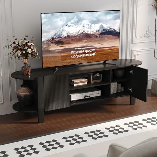 【並行輸入品】ZOSQUARE 65インチ テレビスタンド 最大75インチのテレビ用 溝付きエンターテイメントセンター 調節可能な棚付き カーブ_7