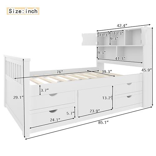 【並行輸入品】 Twin Bed Frame with 3 Tier Storage Bookcases Headboard， Captain_4