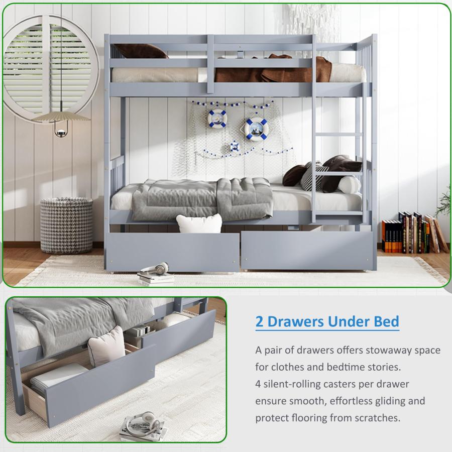 【並行輸入品】 Harper & Bright Designs Twin Over Twin Bunk Beds with Storage Dr_6