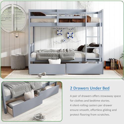 【並行輸入品】 Harper & Bright Designs Twin Over Twin Bunk Beds with Storage Dr_7