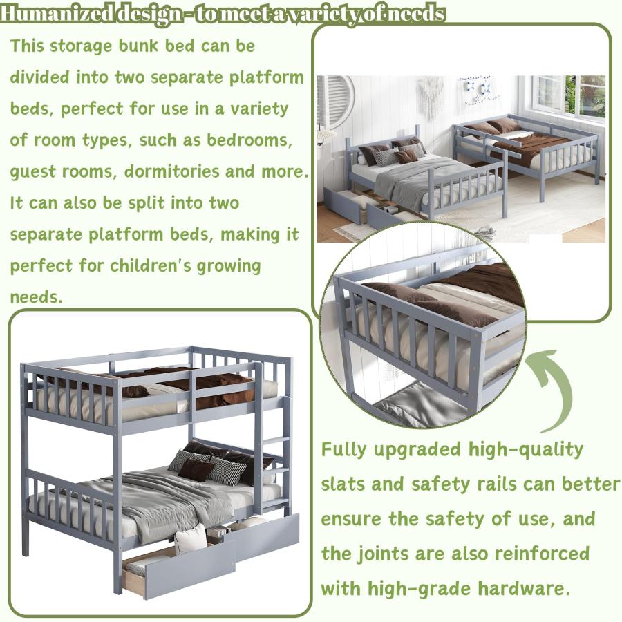 【並行輸入品】 Harper & Bright Designs Twin Over Twin Bunk Beds with Storage Dr_9