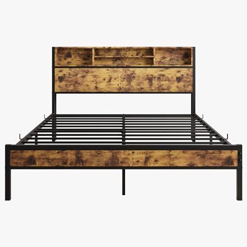 【並行輸入品】 Beuiosda Rustic Queen Size Bed Frame with Storage Headboard Plat_1