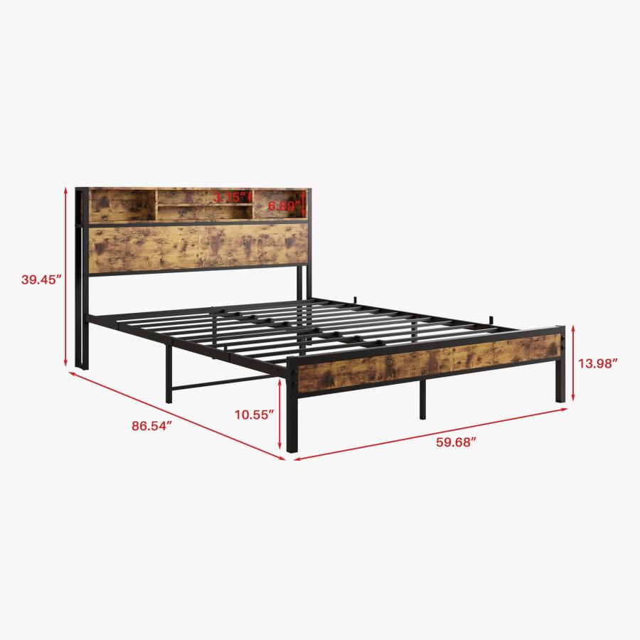 【並行輸入品】 Beuiosda Rustic Queen Size Bed Frame with Storage Headboard Plat_3