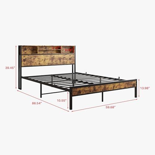 【並行輸入品】 Beuiosda Rustic Queen Size Bed Frame with Storage Headboard Plat_4