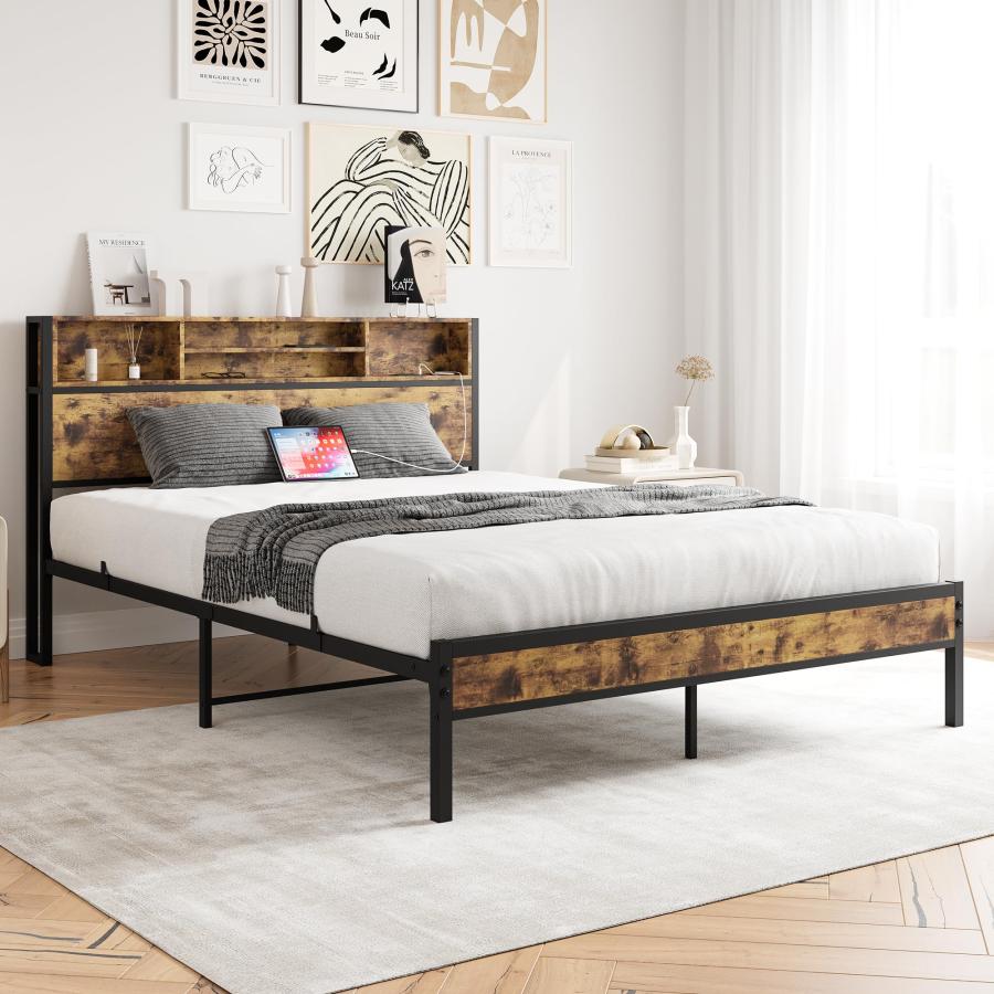 【並行輸入品】 Beuiosda Rustic Queen Size Bed Frame with Storage Headboard Plat_6