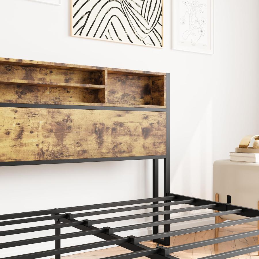 【並行輸入品】 Beuiosda Rustic Queen Size Bed Frame with Storage Headboard Plat_9