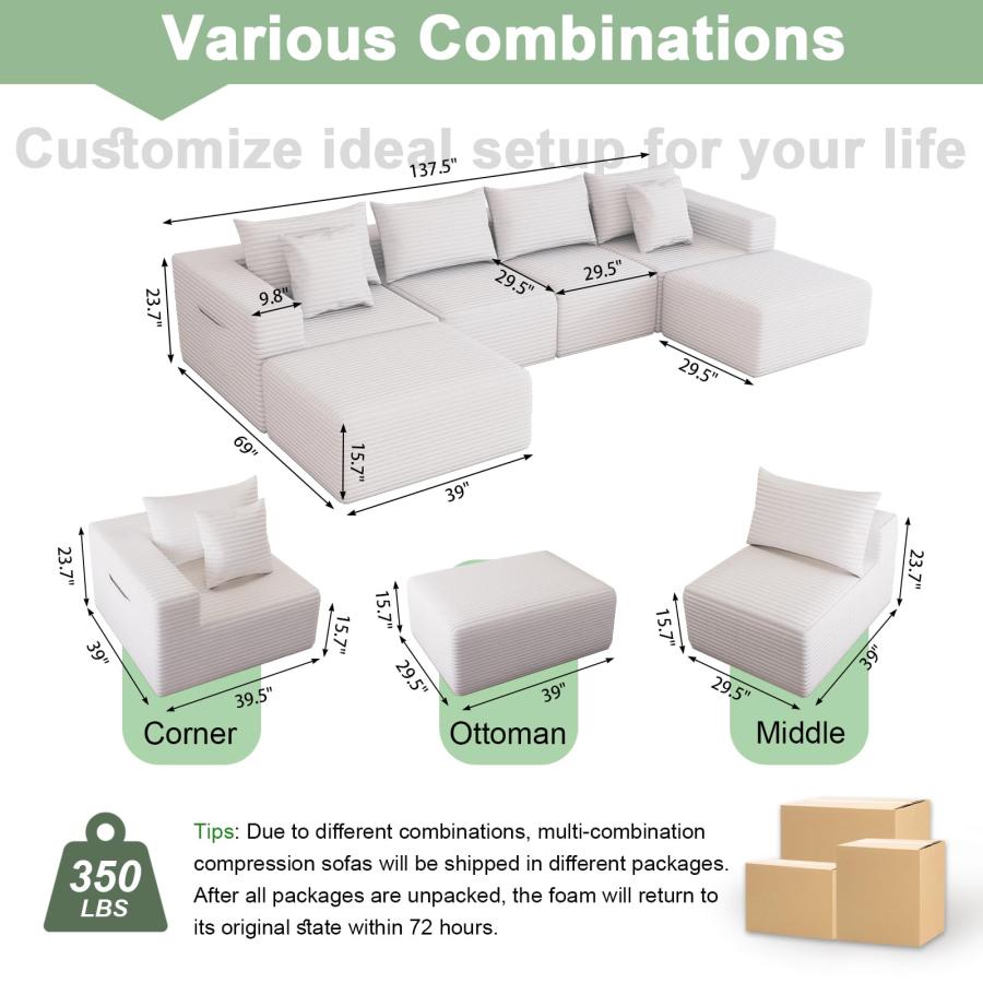 【並行輸入品】 Oversized Cloud Modular Sofa Deep Seat Corduroy Couch with Pil_3