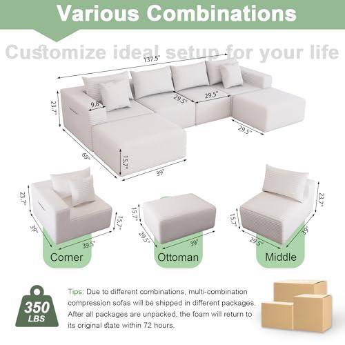 【並行輸入品】 Oversized Cloud Modular Sofa Deep Seat Corduroy Couch with Pil_4
