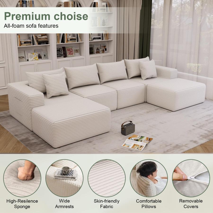 【並行輸入品】 Oversized Cloud Modular Sofa Deep Seat Corduroy Couch with Pil_9